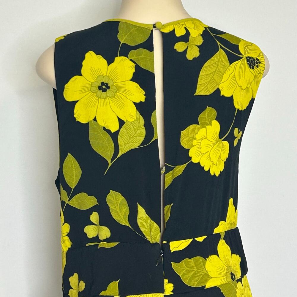 Eva Mendes NY&C Size 8 Floral Wide Leg Jumpsuit Black Yellow Pockets - Picture 2 of 14